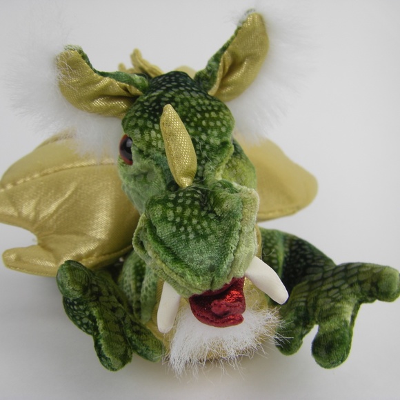 Folkmanis 13 Inch Green Dragon Finger Puppet bean bag gold wings - Picture 2 of 8
